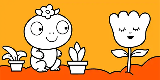 Free coloring pages for toddlers and preschoolers to paint online: Little Frog and the Flower